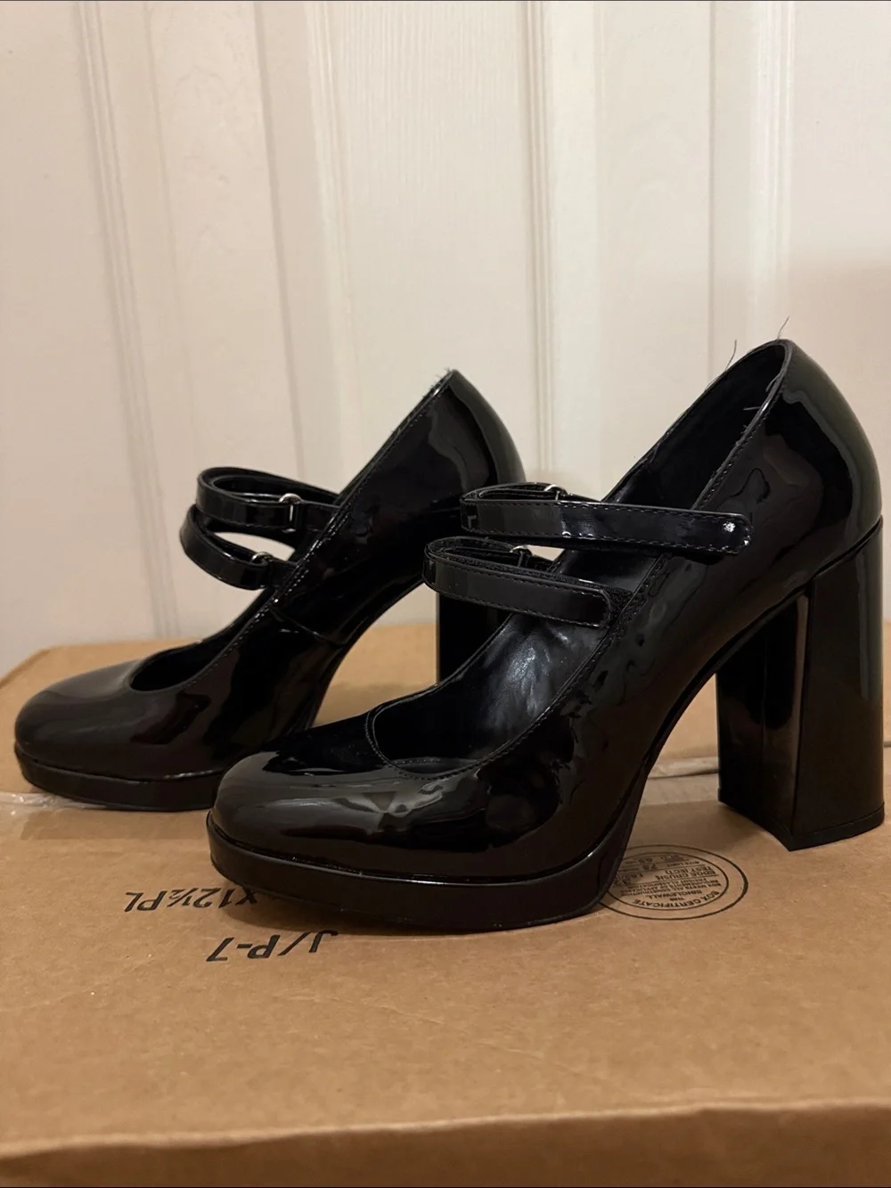 Steve Madden Black Patent Dual-Strap Mary Jane Heels